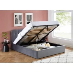 Lit Coffre ANDRE Velours Gris Anthracite 160x200 Sommier Inclus -Maison Jardin Élégance andreco160veant lit coffre 160 velours gris anthracite 3