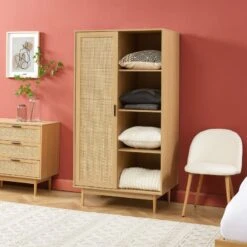 Armoire AMANA Effet Chêne Et Cannage Rotin 1 Porte H170 Cm -Maison Jardin Élégance armoire amana effet chene et cannage rotin 1 porte h170 cm 1