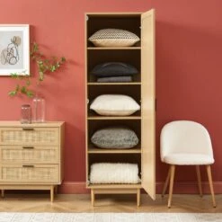 Armoire AMANA Effet Chêne Et Cannage Rotin 1 Porte H180cm -Maison Jardin Élégance armoire amana effet chene et cannage rotin 1 porte h180cm 1
