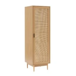 Armoire AMANA Effet Chêne Et Cannage Rotin 1 Porte H180cm -Maison Jardin Élégance armoire amana effet chene et cannage rotin 1 porte h180cm 2