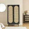 Armoire ANATOLE Noir Et Cannage Rotin