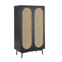Armoire ANATOLE Noir Et Cannage Rotin -Maison Jardin Élégance armoire anatole noir et cannage rotin 4
