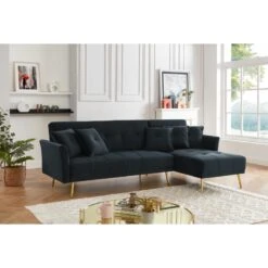 Canapé D'angle AROMA Convertible Velours Noir 5 Places -Maison Jardin Élégance aromaancvvvnr canape 5 places 3