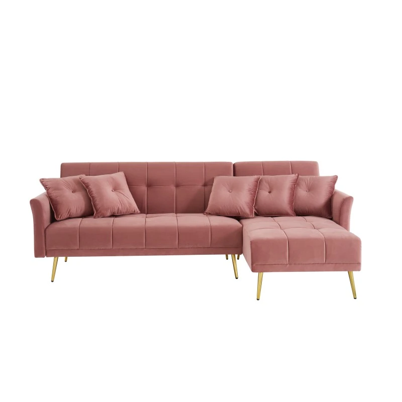 Canapé D'angle AROMA Convertible Velours Vieux Rose 5 Places 2 Canapé D'angle AROMA Convertible Velours Vieux Rose 5 Places – Image 2