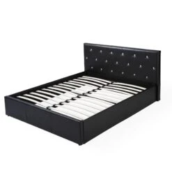 Lit Coffre BAHIA Simili Noir 140x190 Sommier Inclus -Maison Jardin Élégance bahia lit coffre 149 noir 2