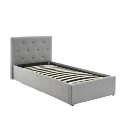 Lit Coffre Enfant BAHIA Tissu Gris 90x190 Sommier Inclus -Maison Jardin Élégance bahia lit coffre 90 gris 2