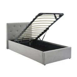 Lit Coffre Enfant BAHIA Tissu Gris 90x190 Sommier Inclus -Maison Jardin Élégance bahia lit coffre 90 gris 3