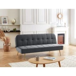 Banquette AROMA Convertible En Velours Anthracite 3 Places -Maison Jardin Élégance banquette aroma en velours anthracite 3 places convertible 6