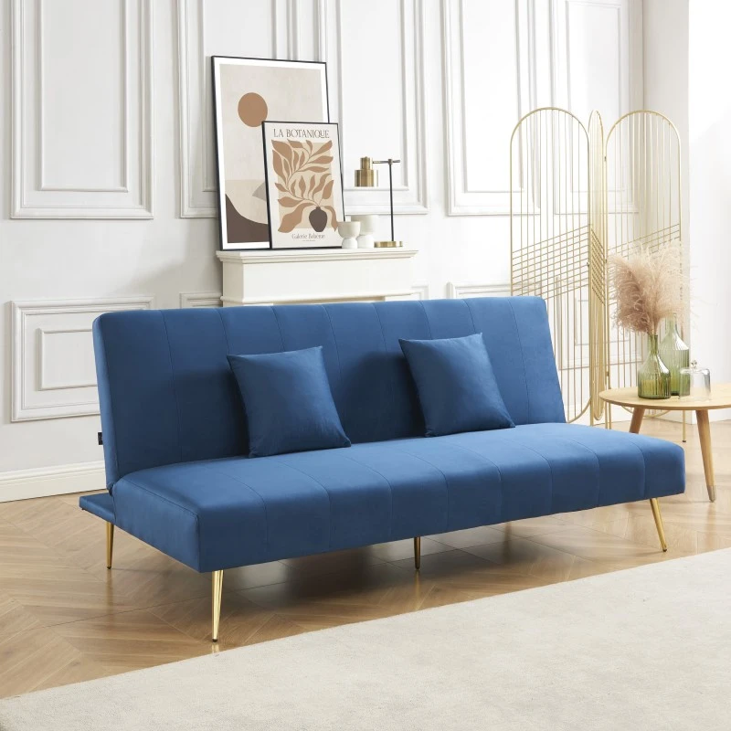 Banquette LINA Convertible Velours Bleu 3 Places 1 Banquette LINA Convertible Velours Bleu 3 Places
