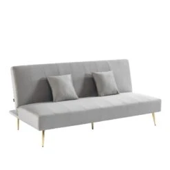 Banquette LINA Convertible Velours Gris Clair 3 Places -Maison Jardin Élégance banquette lina convertible velours gris clair 3 places 2