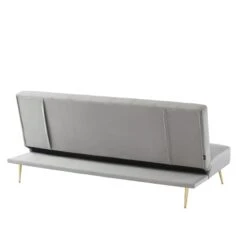 Banquette LINA Convertible Velours Gris Clair 3 Places -Maison Jardin Élégance banquette lina convertible velours gris clair 3 places 4