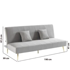 Banquette LINA Convertible Velours Gris Clair 3 Places -Maison Jardin Élégance banquette lina convertible velours gris clair 3 places 6