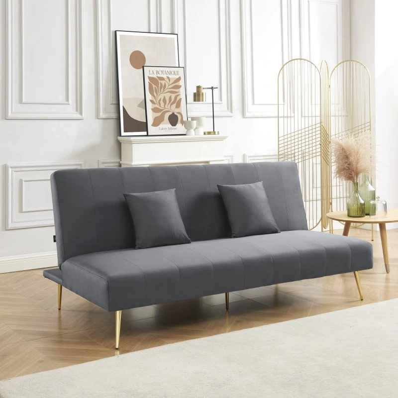 Banquette LINA Convertible Velours Gris Souris 3 Places 1 Banquette LINA Convertible Velours Gris Souris 3 Places