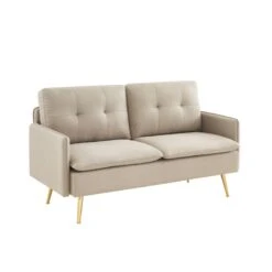 Canapé Droit ADAM Fixe Tissu Grège -Maison Jardin Élégance canape adam tissu grege pied en metal dore 2 pl 2