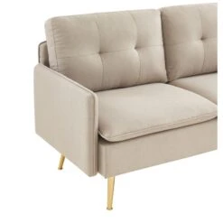 Canapé Droit ADAM Fixe Tissu Grège -Maison Jardin Élégance canape adam tissu grege pied en metal dore 2 pl 4