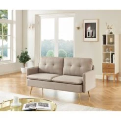 Canapé Droit ADAM Fixe Tissu Grège -Maison Jardin Élégance canape adam tissu grege pied en metal dore 2 pl 5