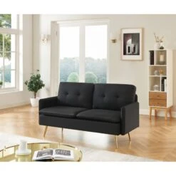 Canapé Droit ADAM Fixe Tissu Noir 12 Canapé Droit ADAM Fixe Tissu Noir -Maison Jardin Élégance canape adam tissu noir pied en metal dore 2 pl 5