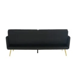 Canapé Droit ADAM Convertible Tissu Noir -Maison Jardin Élégance canape adam tissu noir pied en metal dore 3 pl 4