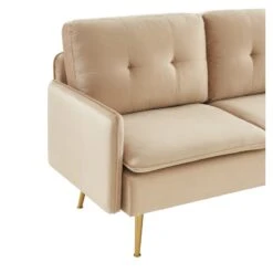 Canapé Droit ADAM Fixe Velours Beige -Maison Jardin Élégance canape adam velours beige pied en metal dore 2 pl 4