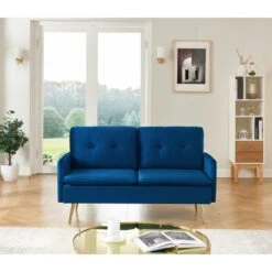 Canapé Droit ADAM Fixe Velours Bleu Marine