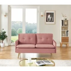 Canapé Droit ADAM Fixe Velours Rose Poudré