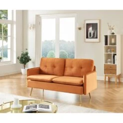 Canapé Droit ADAM Fixe Velours Rouille -Maison Jardin Élégance canape adam velours rouille pied en metal dore 2 pl 5