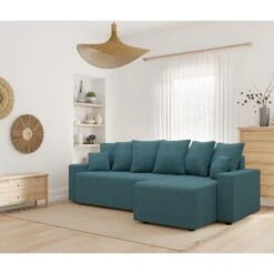 Canapé D'angle ALMA Convertible Tissu Bleu Paon 4 Places -Maison Jardin Élégance canape angle alma convertible tissu bleu paon 4 places 8