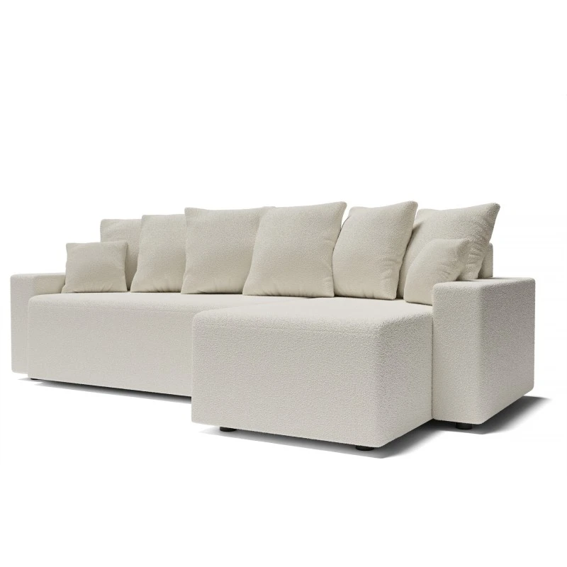 Canapé D'angle ALMA Convertible Tissu Bouclette Blanc 4 Places 3 Canapé D'angle ALMA Convertible Tissu Bouclette Blanc 4 Places – Image 3