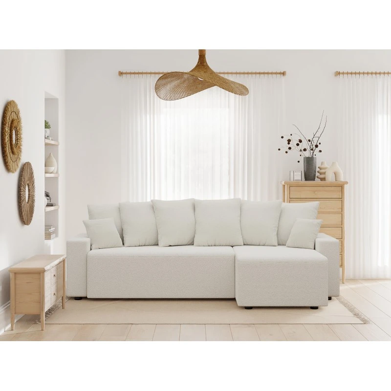 Canapé D'angle ALMA Convertible Tissu Bouclette Blanc 4 Places 1 Canapé D'angle ALMA Convertible Tissu Bouclette Blanc 4 Places