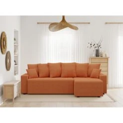 Canapé D'angle ALMA Convertible Tissu Rouille 4 Places