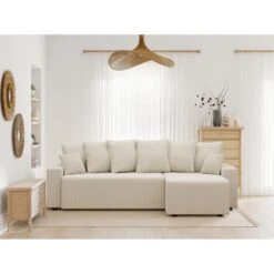 Canapé D'angle ALMA Convertible Velours Côtelé Beige 4 Places