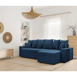 Canapé D'angle ALMA Convertible Velours Côtelé Bleu Cobalt 4 Places -Maison Jardin Élégance canape angle alma convertible velours cotele bleu cobalt 4 places 8