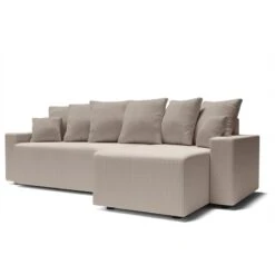 Canapé D'angle ALMA Convertible Velours Côtelé Grège 4 Places -Maison Jardin Élégance canape angle alma convertible velours cotele grege 4 places 2