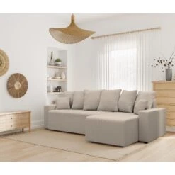 Canapé D'angle ALMA Convertible Velours Côtelé Grège 4 Places -Maison Jardin Élégance canape angle alma convertible velours cotele grege 4 places 8