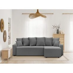 Canapé D'angle ALMA Convertible Velours Côtelé Gris Souris 4 Places