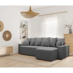 Canapé D'angle ALMA Convertible Velours Côtelé Gris Souris 4 Places -Maison Jardin Élégance canape angle alma convertible velours cotele gris souris 4 places 8