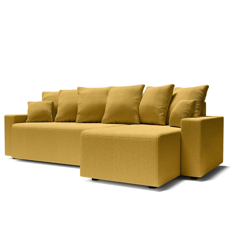 Canapé D'angle ALMA Convertible Velours Côtelé Jaune 4 Places 3 Canapé D'angle ALMA Convertible Velours Côtelé Jaune 4 Places – Image 3