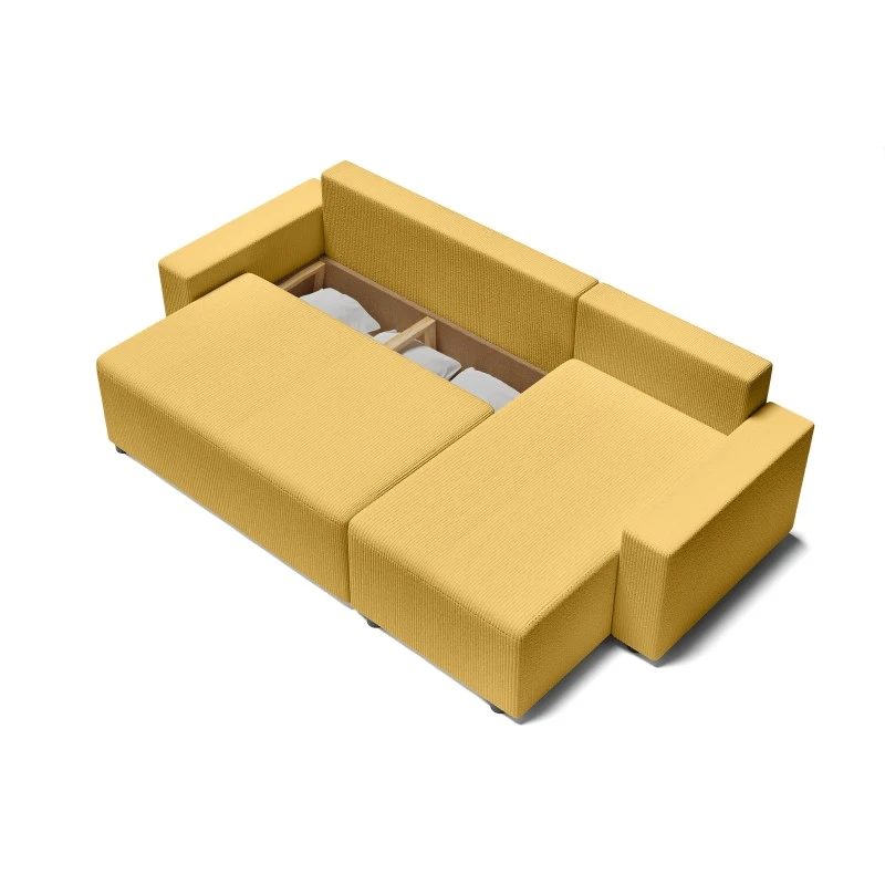 Canapé D'angle ALMA Convertible Velours Côtelé Jaune 4 Places 6 Canapé D'angle ALMA Convertible Velours Côtelé Jaune 4 Places – Image 6