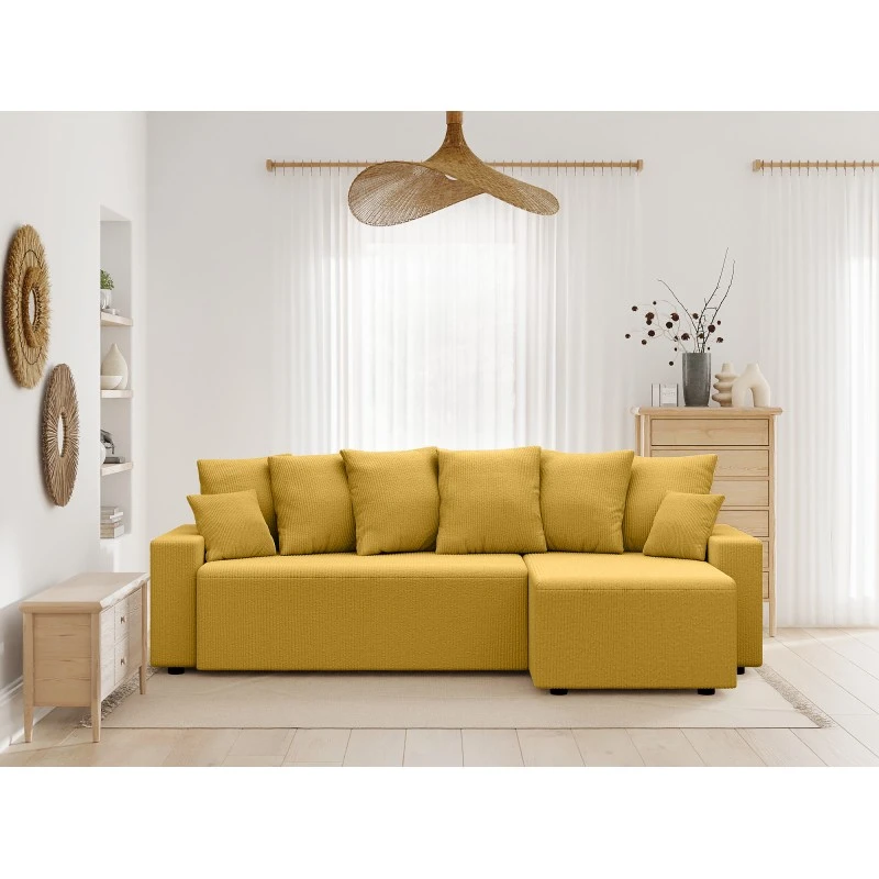 Canapé D'angle ALMA Convertible Velours Côtelé Jaune 4 Places 1 Canapé D'angle ALMA Convertible Velours Côtelé Jaune 4 Places