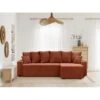 Canapé D'angle ALMA Convertible Velours Côtelé Terracotta 4 Places