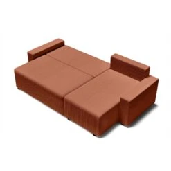 Canapé D'angle ALMA Convertible Velours Côtelé Terracotta 4 Places -Maison Jardin Élégance canape angle alma convertible velours cotele terracotta 4 places 3