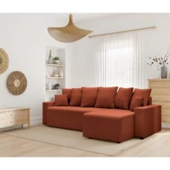 Canapé D'angle ALMA Convertible Velours Côtelé Terracotta 4 Places -Maison Jardin Élégance canape angle alma convertible velours cotele terracotta 4 places 8