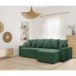 Canapé D'angle ALMA Convertible Velours Côtelé Vert 4 Places -Maison Jardin Élégance canape angle alma convertible velours cotele vert 4 places 8