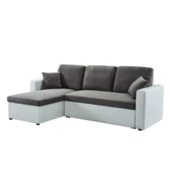 Canapé D'angle ASPEN Gris Et Blanc 4 Accroches -Maison Jardin Élégance canape angle aspen gris et blanc 4 accroches 2
