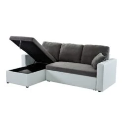 Canapé D'angle ASPEN Gris Et Blanc 4 Accroches -Maison Jardin Élégance canape angle aspen gris et blanc 4 accroches 4