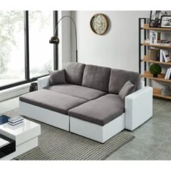 Canapé D'angle ASPEN Gris Et Blanc 4 Accroches -Maison Jardin Élégance canape angle aspen gris et blanc 4 accroches 6