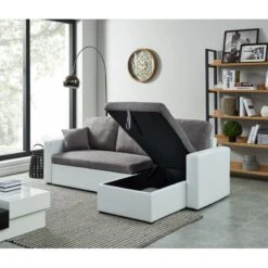 Canapé D'angle ASPEN Gris Et Blanc 4 Accroches -Maison Jardin Élégance canape angle aspen gris et blanc 4 accroches 7