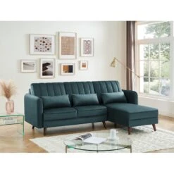 Canapé D'angle IDAHO Tissu Bleu Vert Fixe -Maison Jardin Élégance canape angle idaho tissu bleu vert angle fixe 5