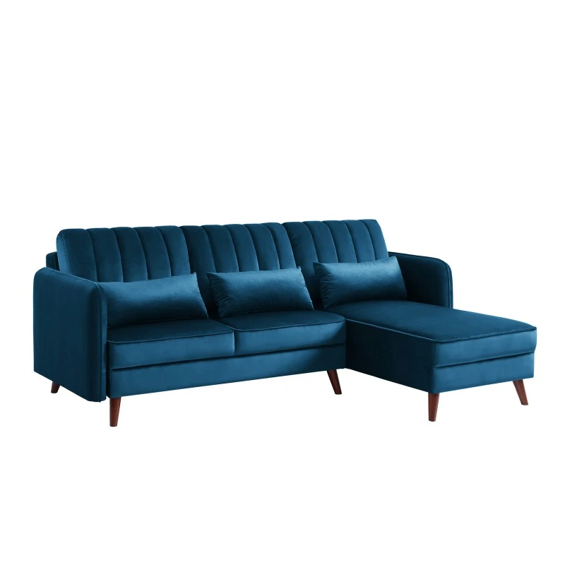 Canapé D'angle IDAHO En Velours Bleu Fixe 3 Canapé D'angle IDAHO En Velours Bleu Fixe – Image 3