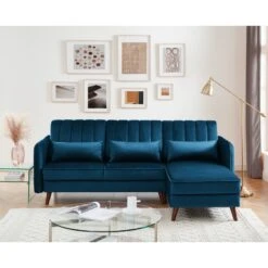 Canapé D'angle IDAHO En Velours Bleu Fixe